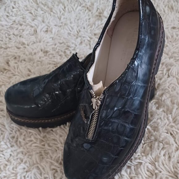 Geier Wally Austria Women’s 39 (US 8) Black Croc Patent Leather Zip Loafers Rare - Picture 6 of 12